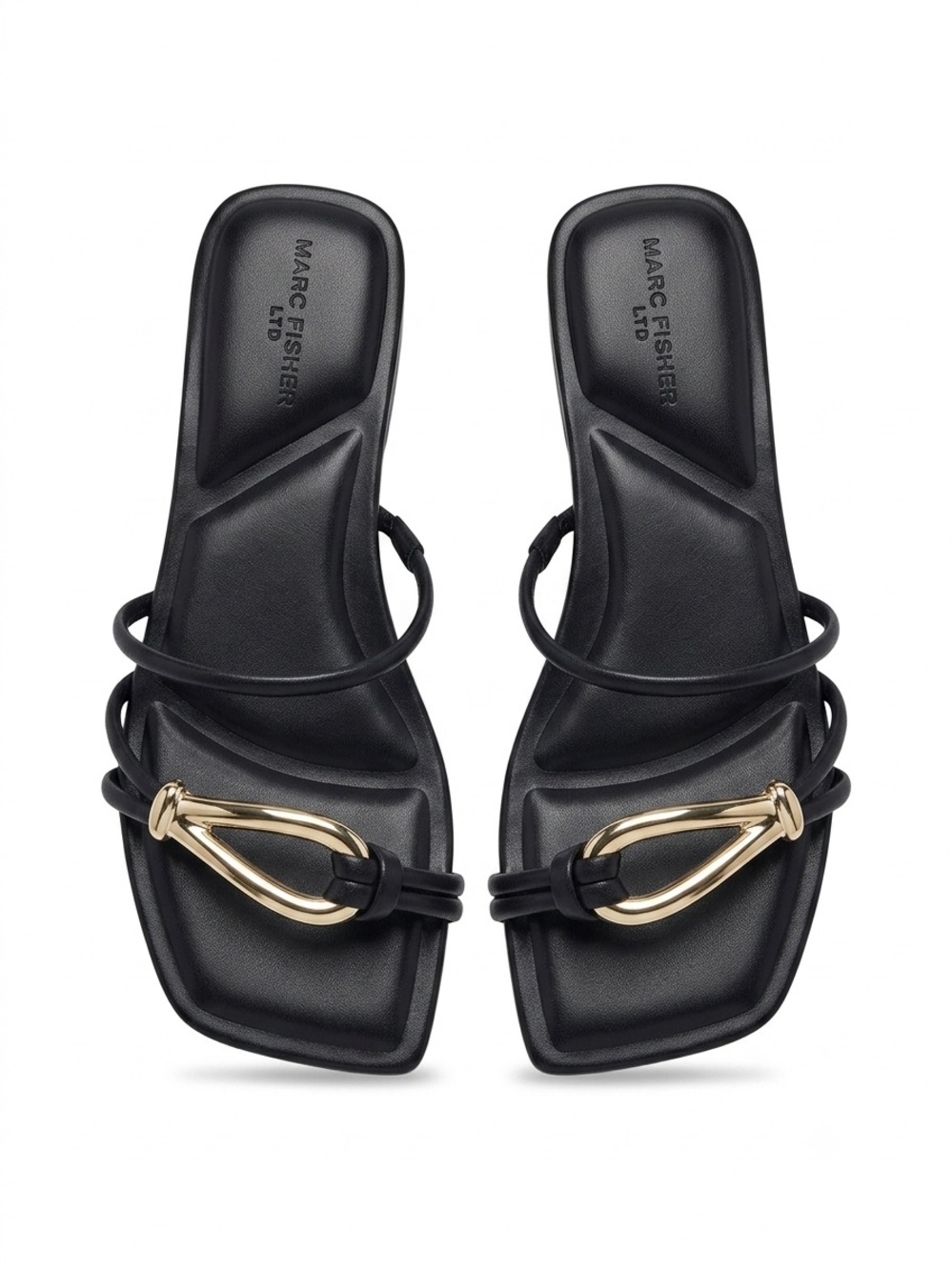 Marc Fisher Mazza Slide Sandals in Black Leather Silver Accent Size 8 NIB